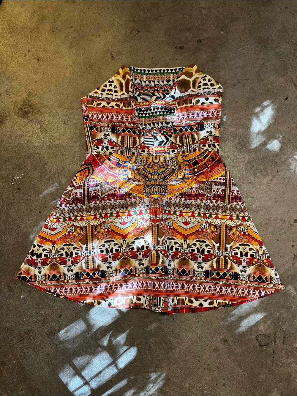Camilla Multicolor Tribal-Print Dress in Red, Orange, Yellow and Brown
